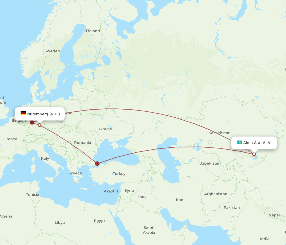 NUE-ALA flight routes