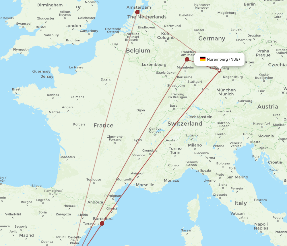 NUE to ALC flights and routes map