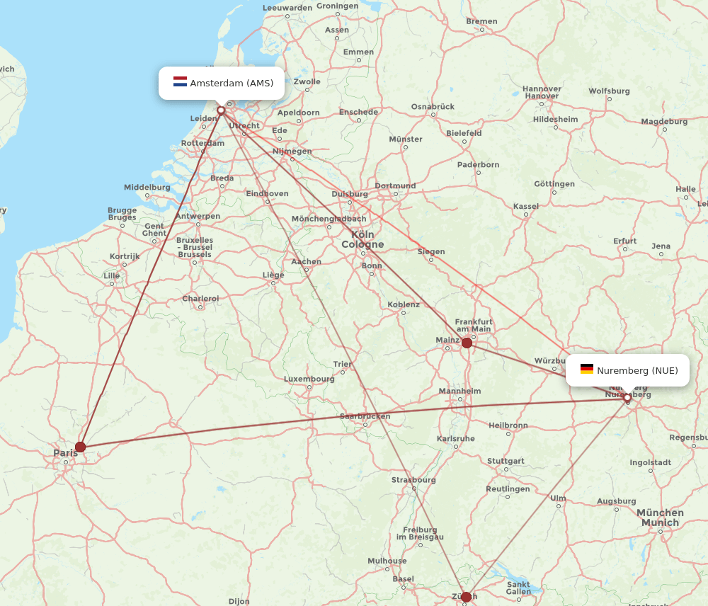 NUE-AMS flight routes