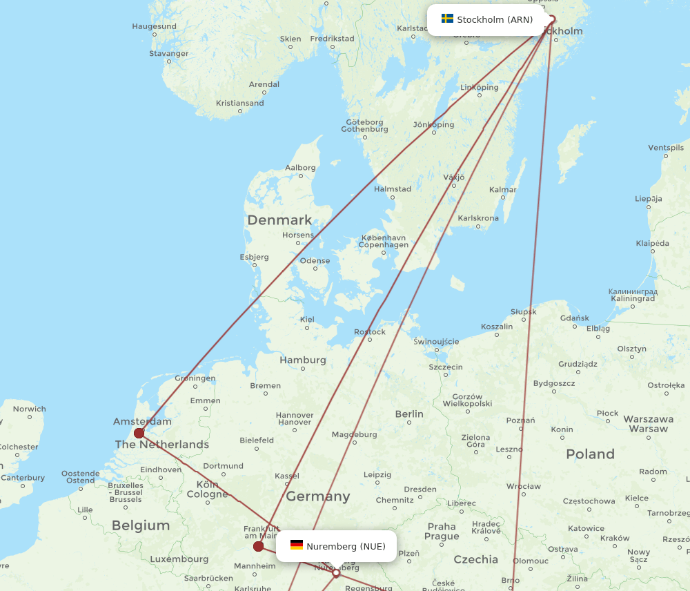 NUE-ARN flight routes