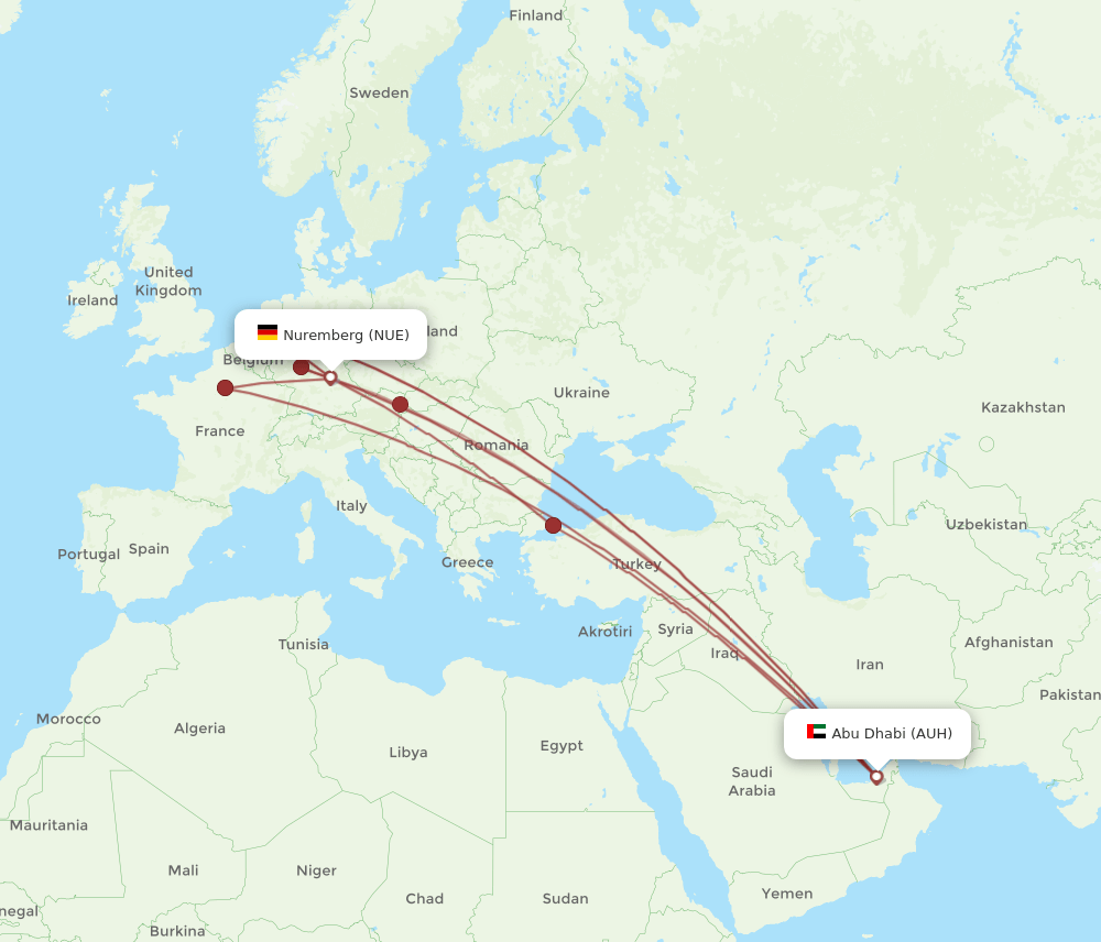 NUE to AUH flights and routes map