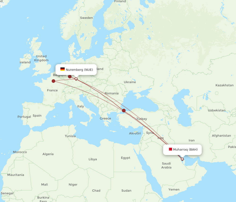 NUE-BAH flight routes