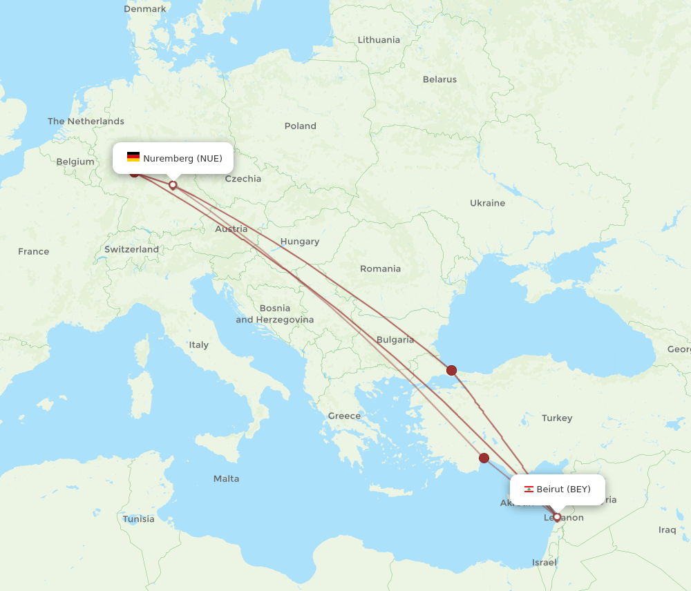 NUE-BEY flight routes