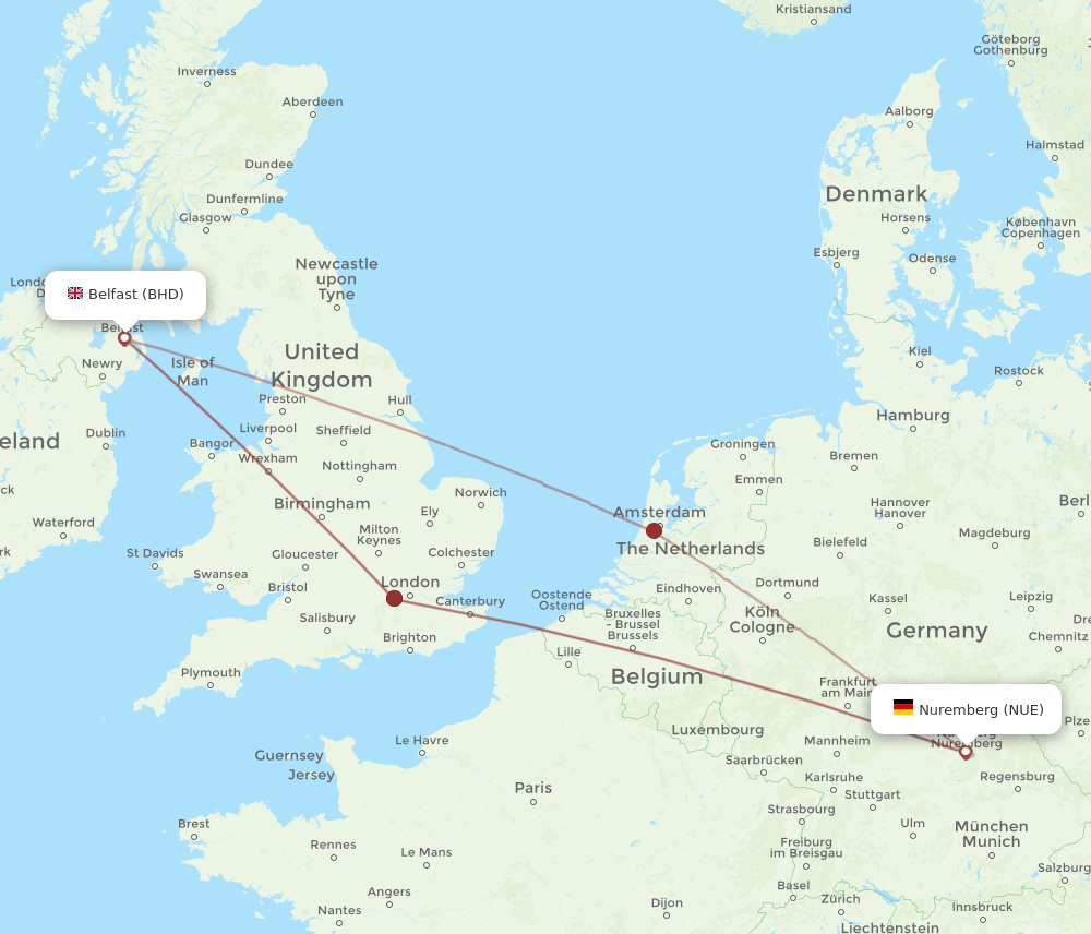 NUE-BHD flight routes
