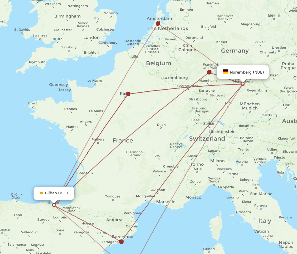 NUE-BIO flight routes