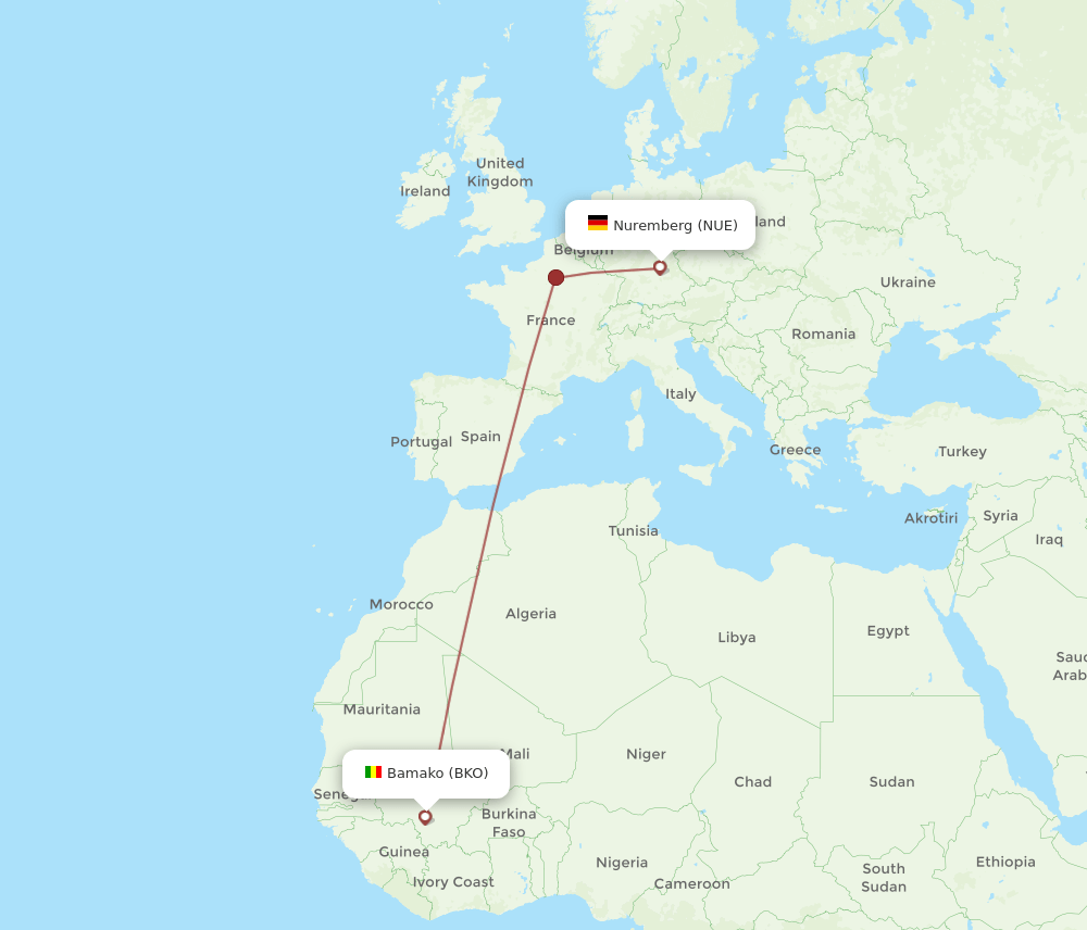 NUE to BKO flights and routes map