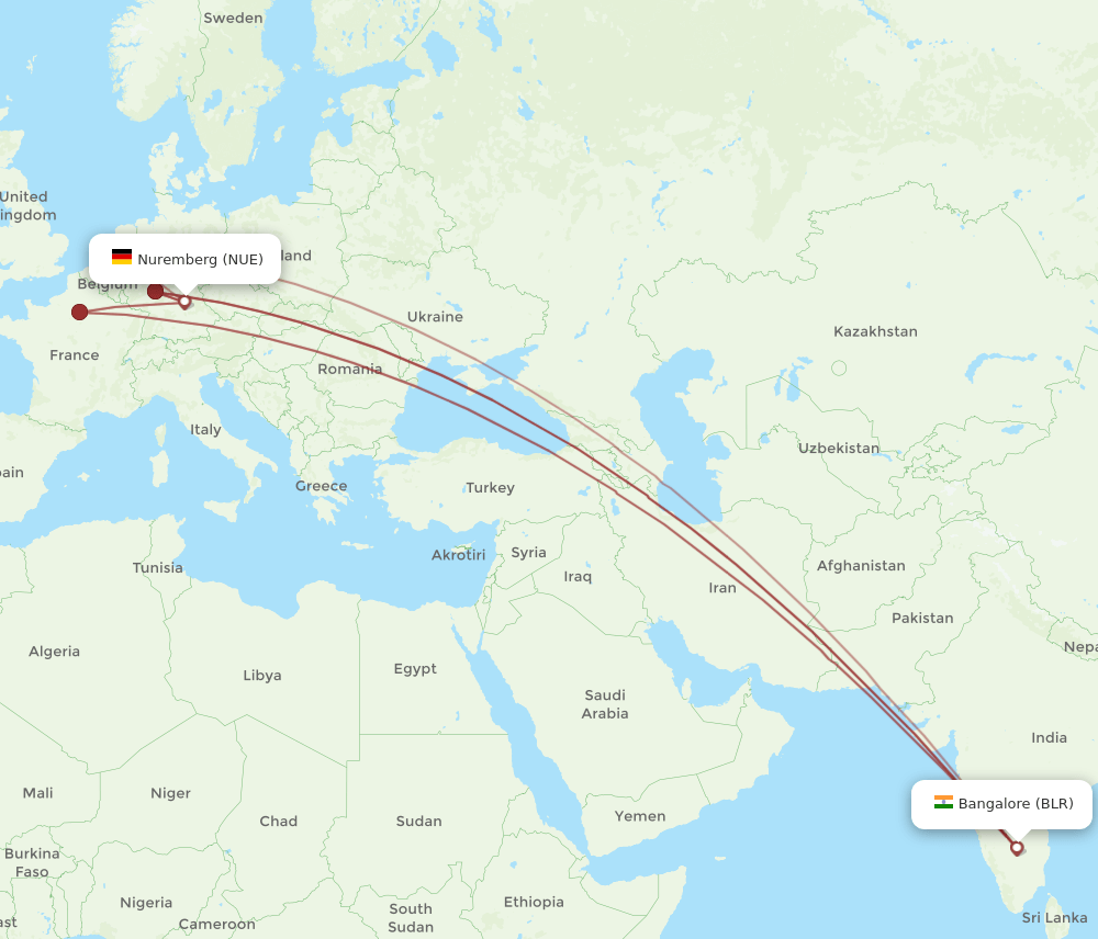NUE-BLR flight routes