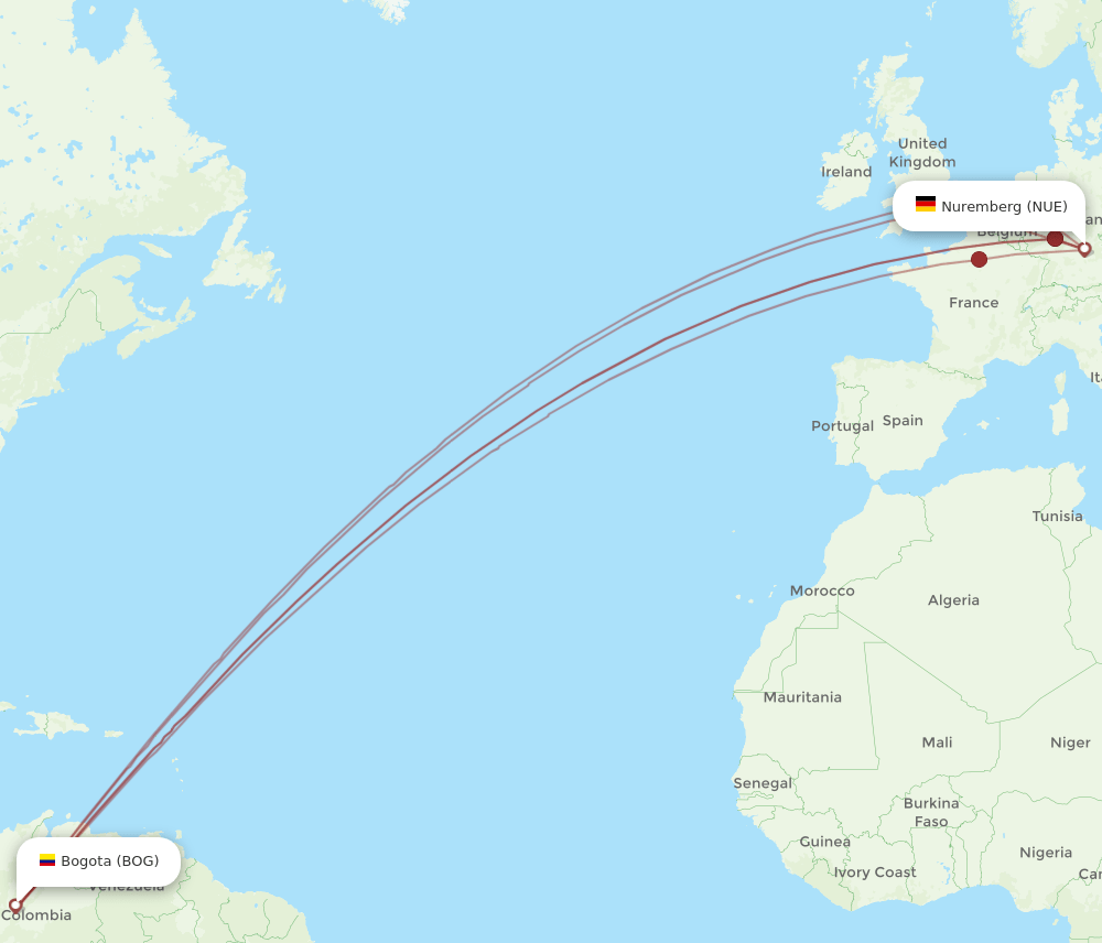 NUE-BOG flight routes