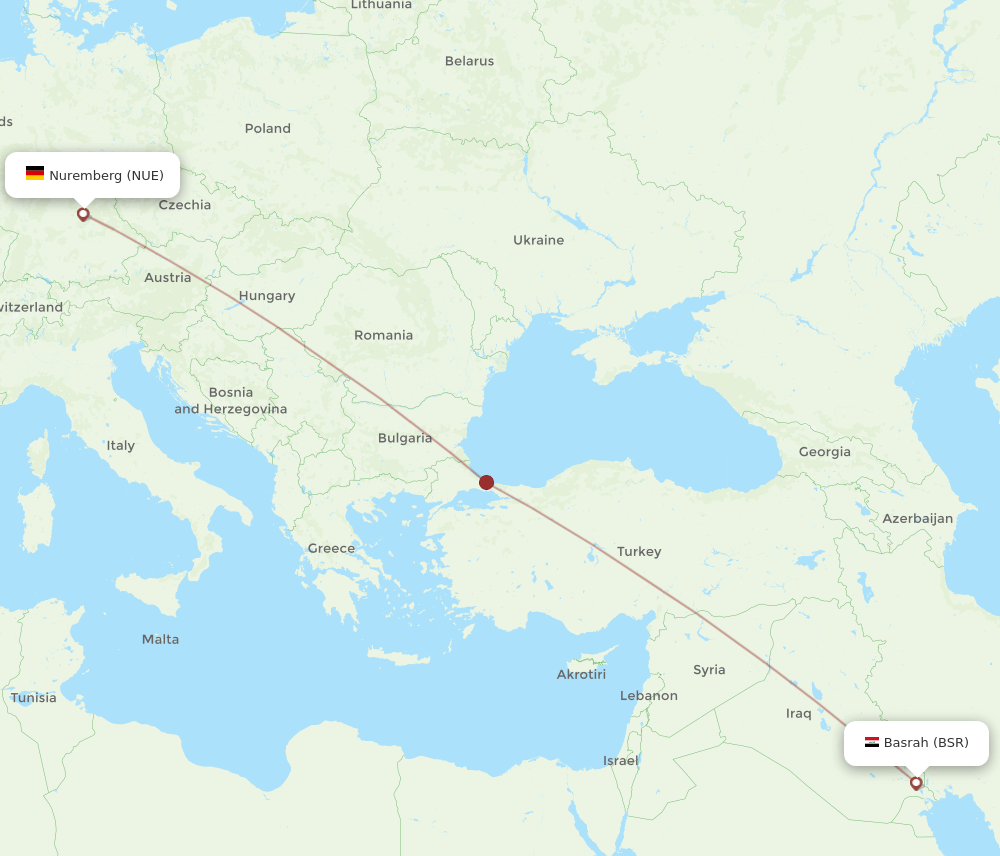 NUE to BSR flights and routes map