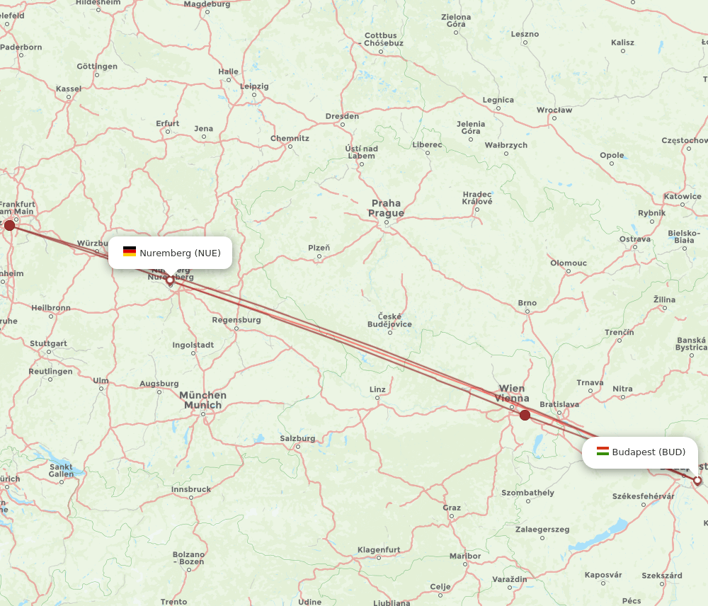 NUE-BUD flight routes