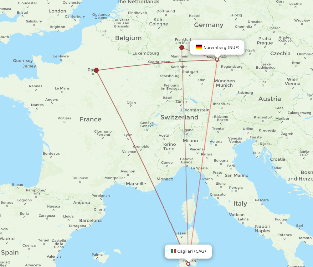 NUE-CAG flight routes