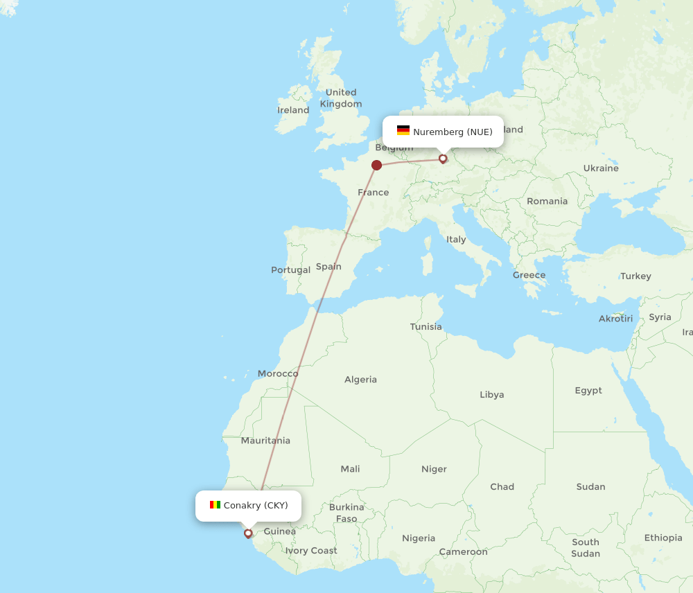 NUE-CKY flight routes