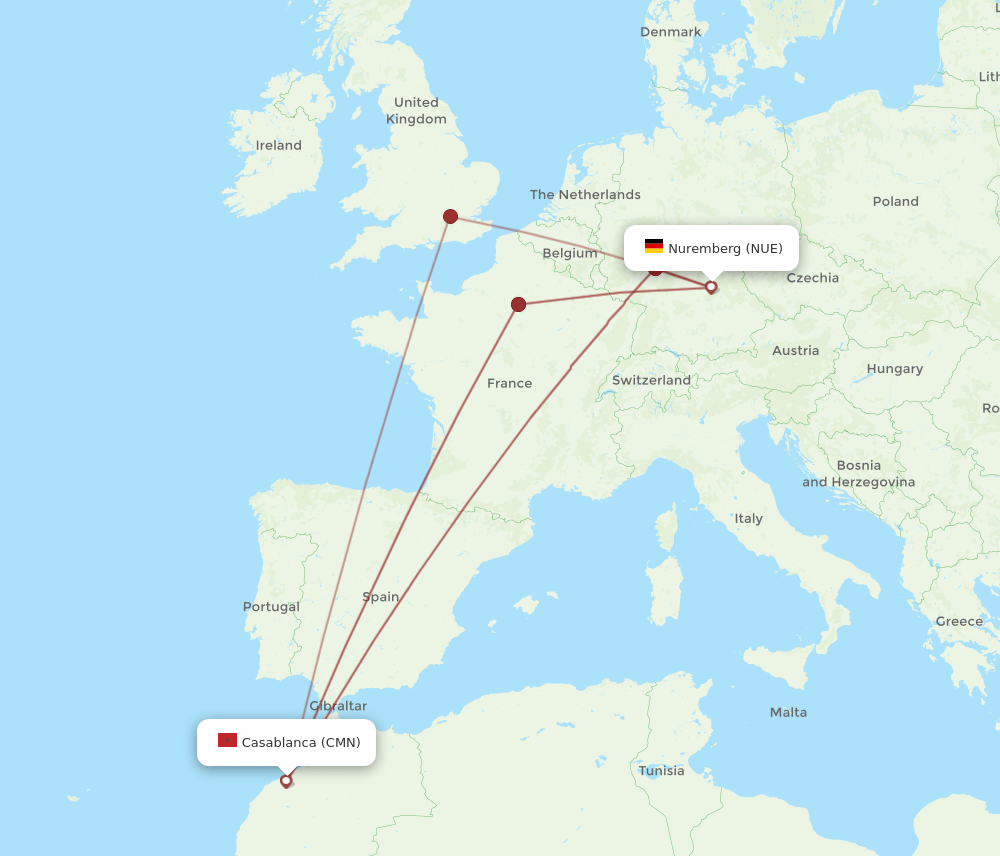 NUE-CMN flight routes
