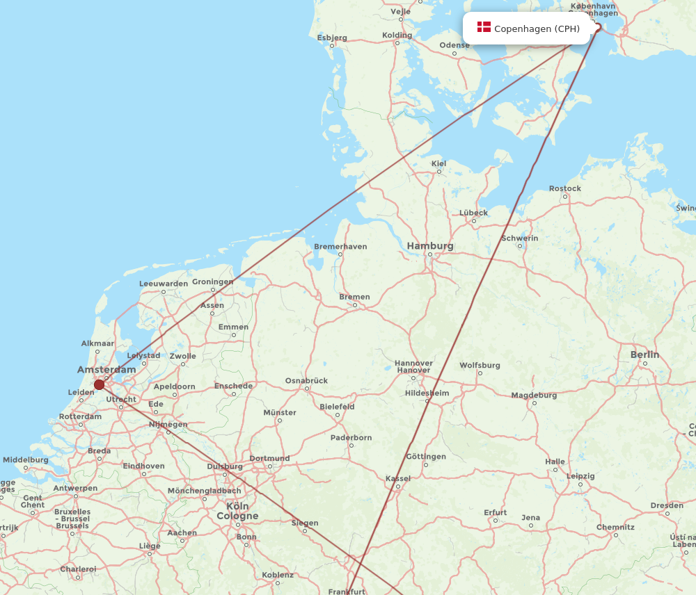 NUE to CPH flights and routes map
