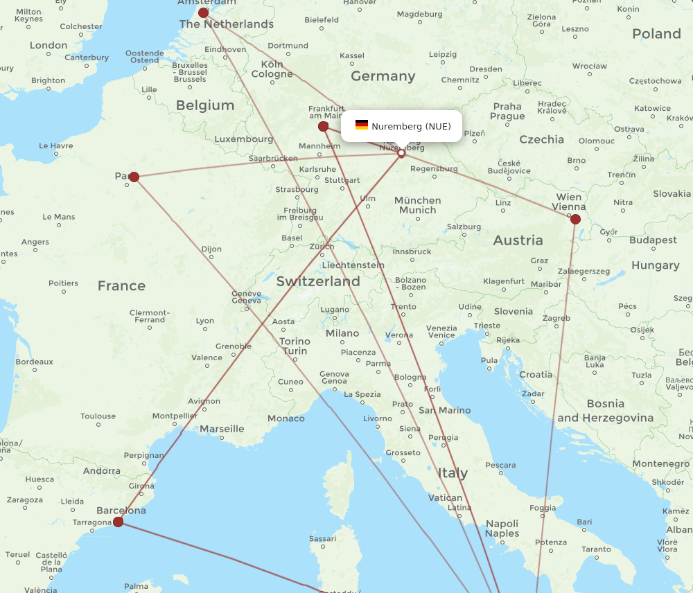 NUE to CTA flights and routes map