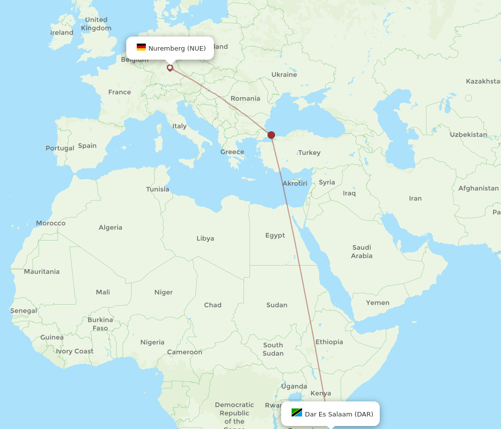 NUE-DAR flight routes