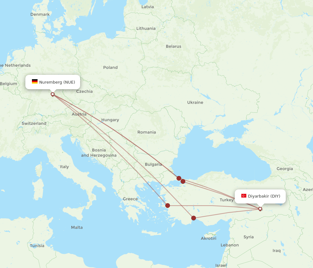 NUE-DIY flight routes