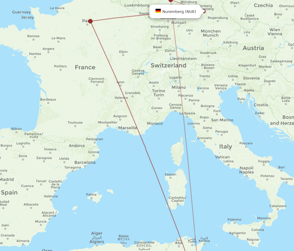 NUE-DJE flight routes
