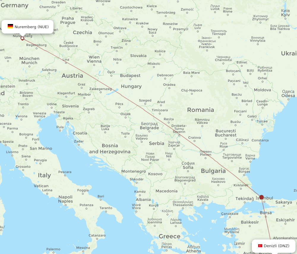 NUE-DNZ flight routes