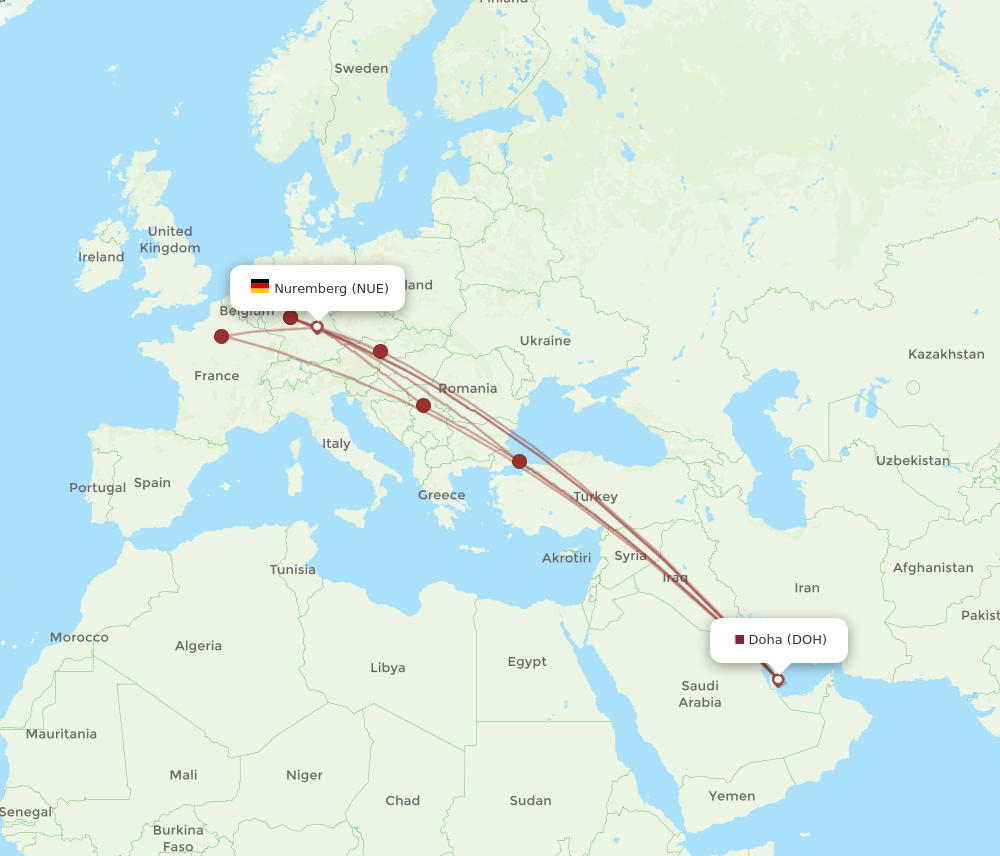 NUE-DOH flight routes