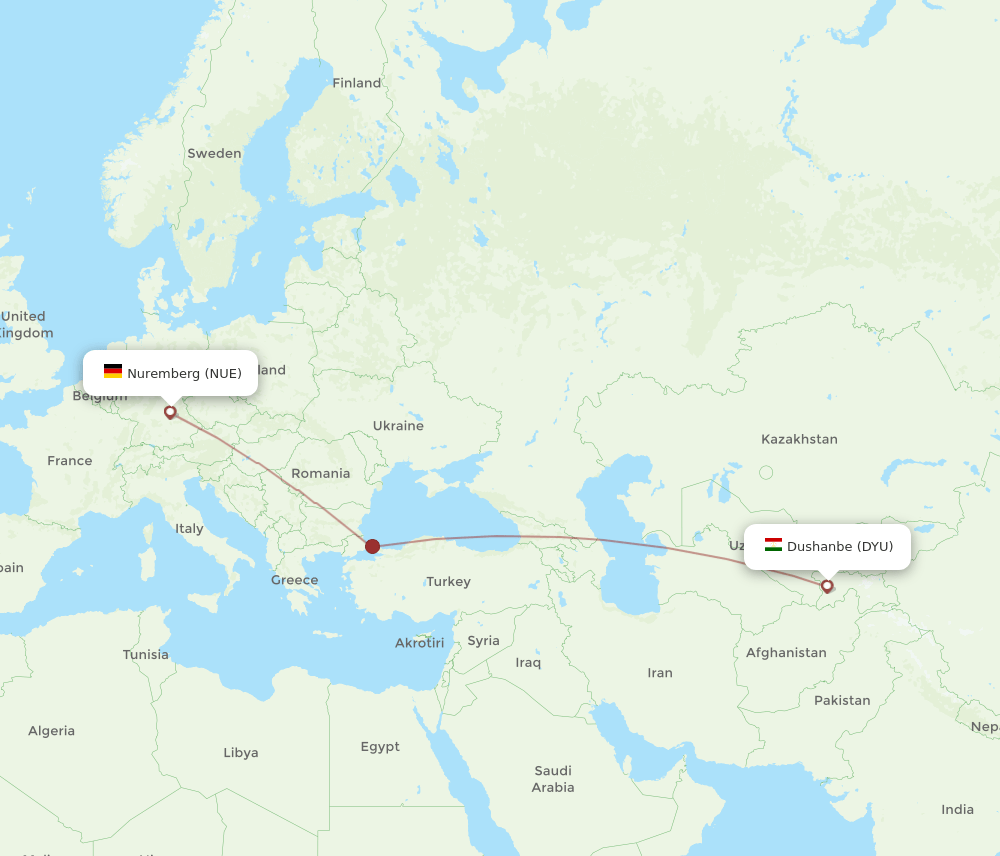 NUE to DYU flights and routes map