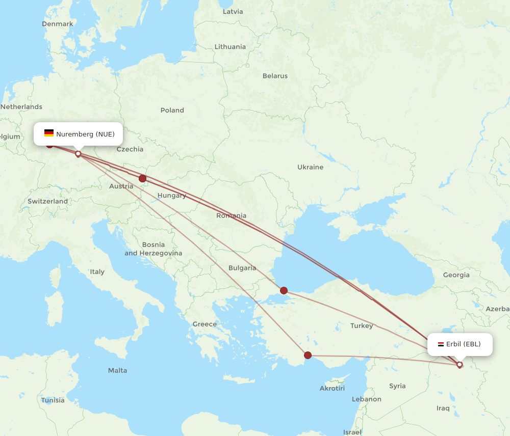 NUE-EBL flight routes