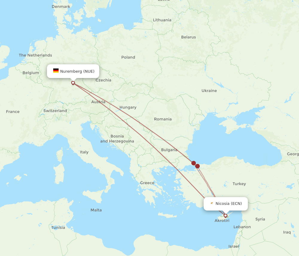 NUE-ECN flight routes