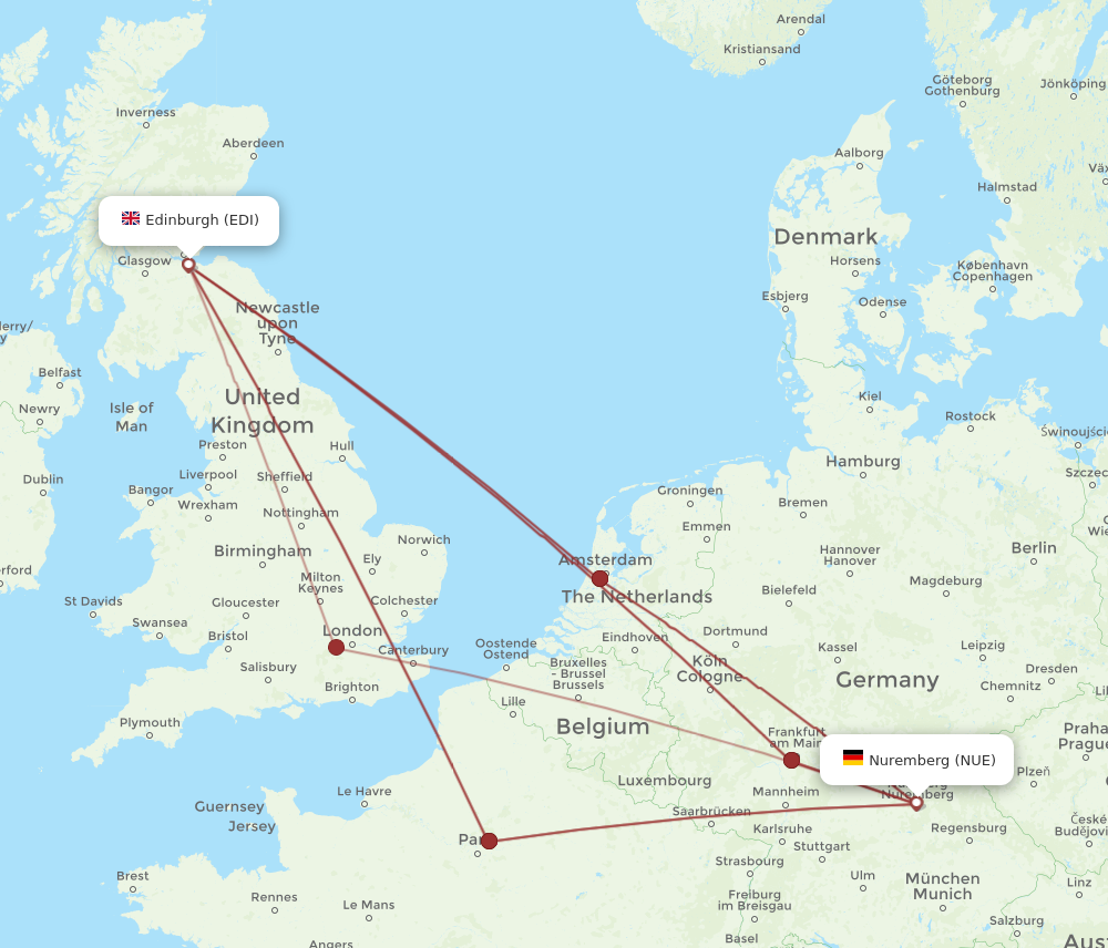 NUE to EDI flights and routes map