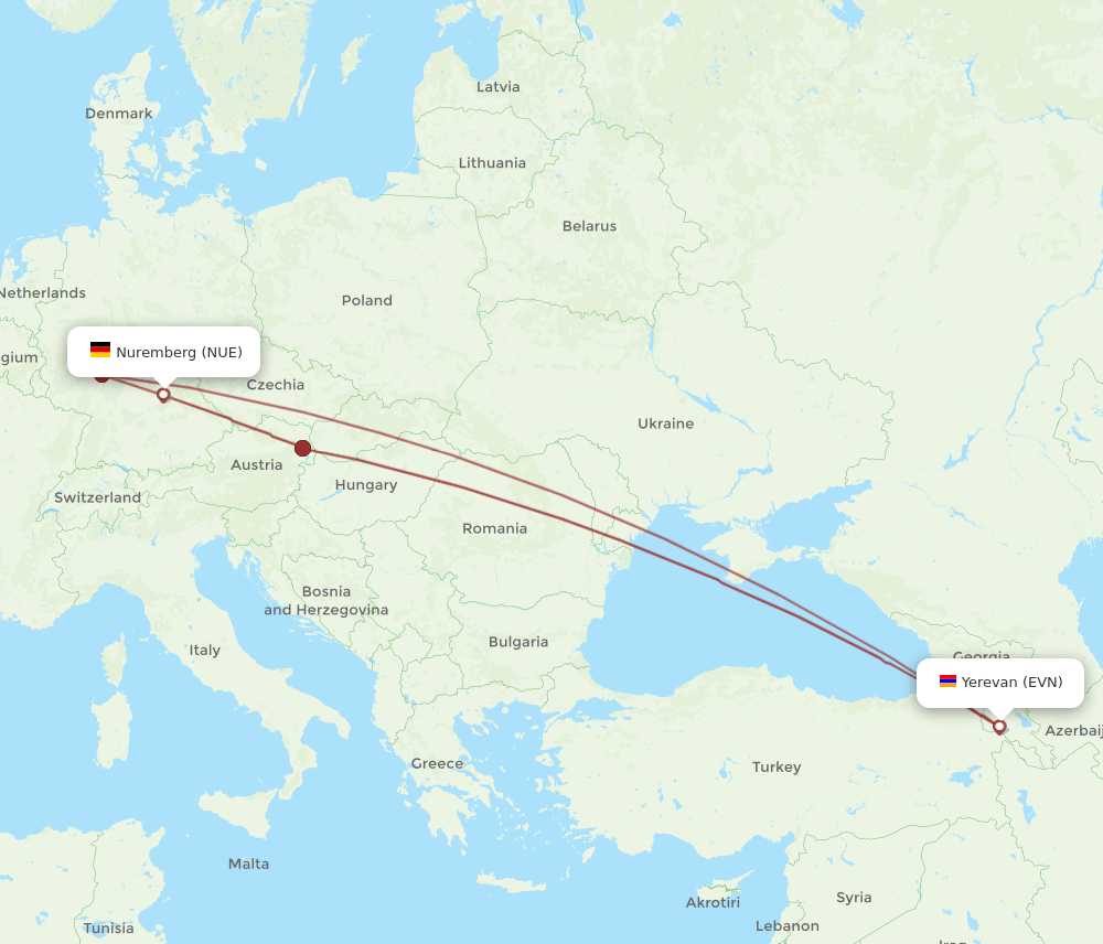 NUE-EVN flight routes