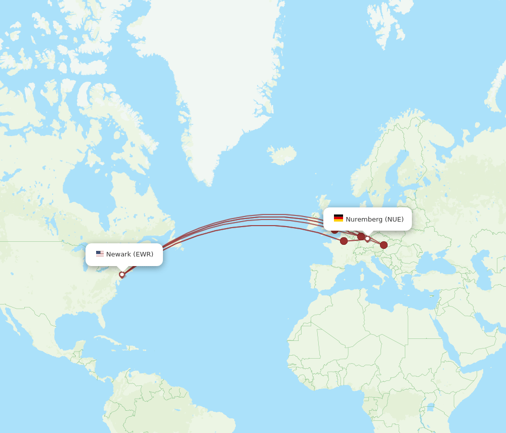 NUE-EWR flight routes
