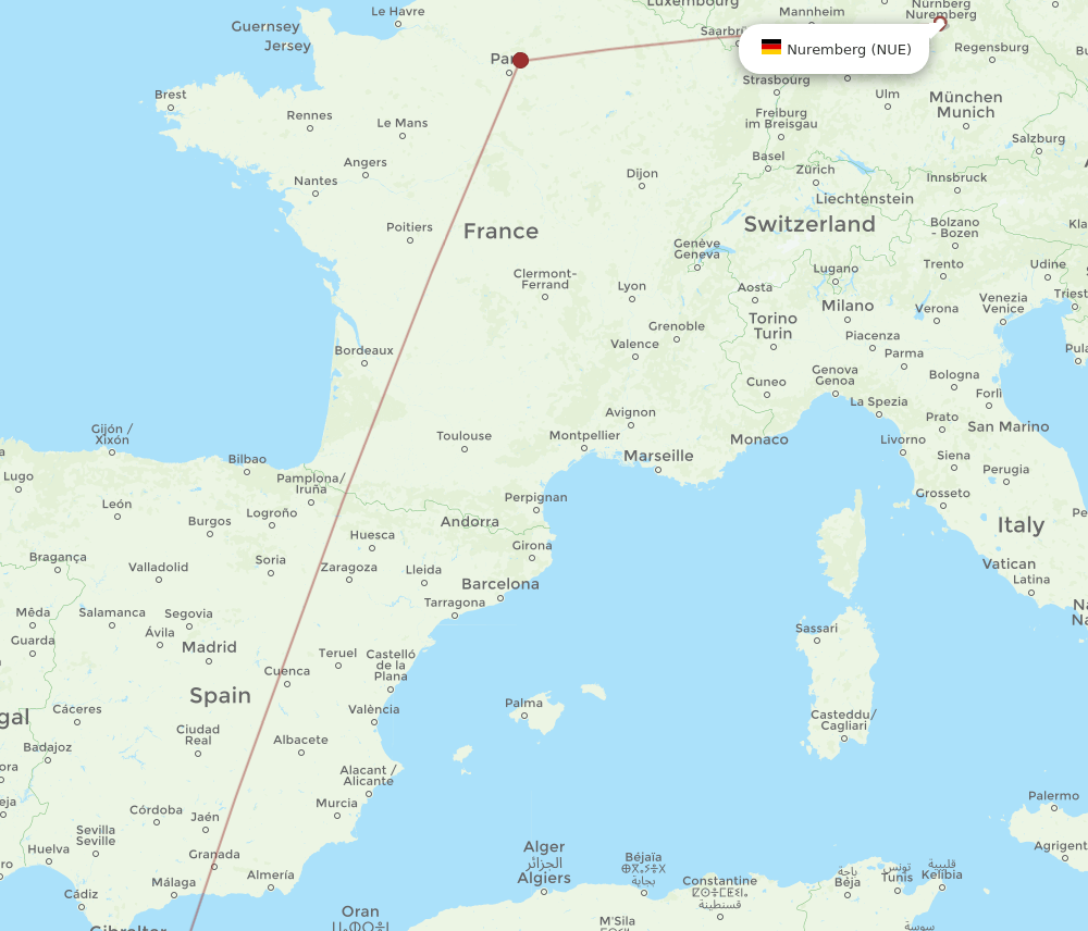 NUE to FEZ flights and routes map