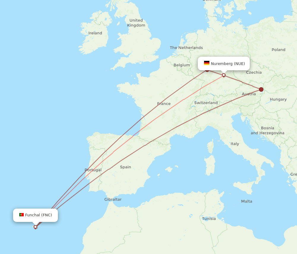 NUE-FNC flight routes