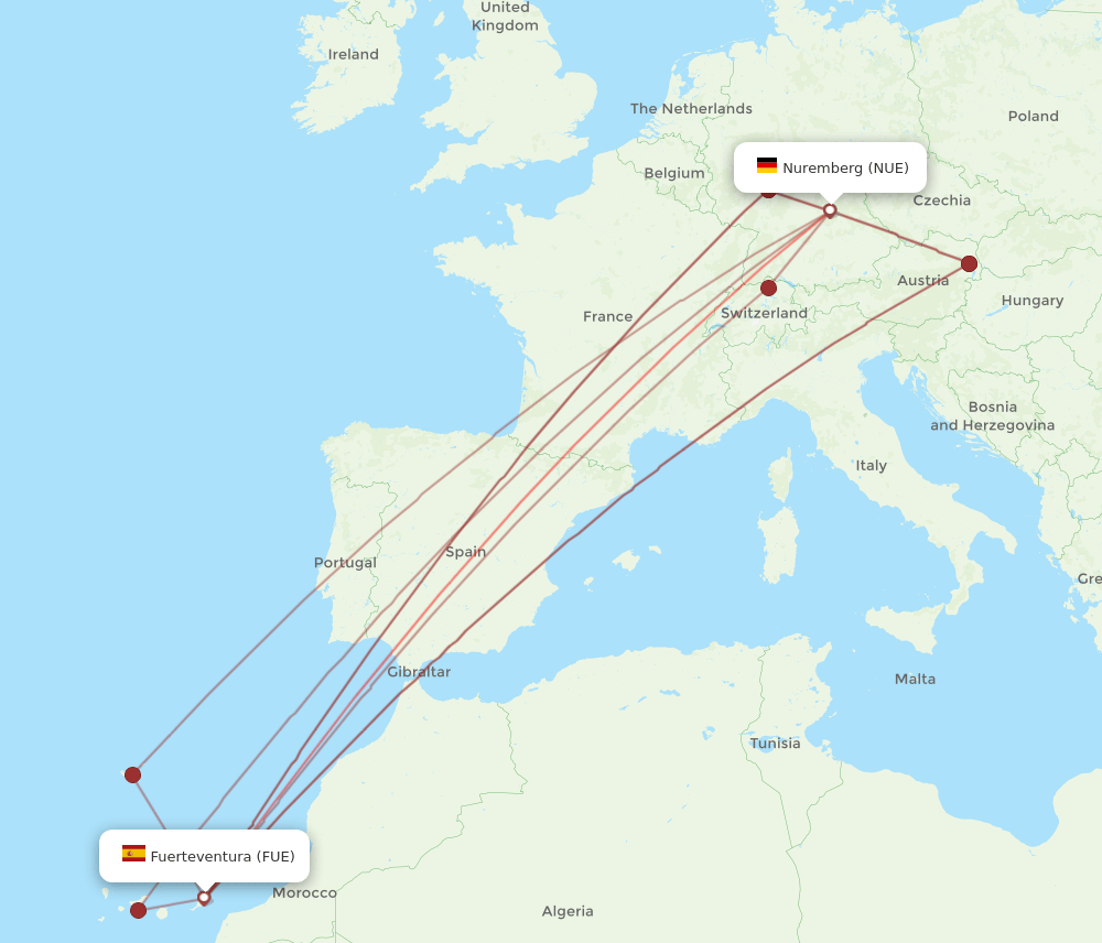 NUE-FUE flight routes