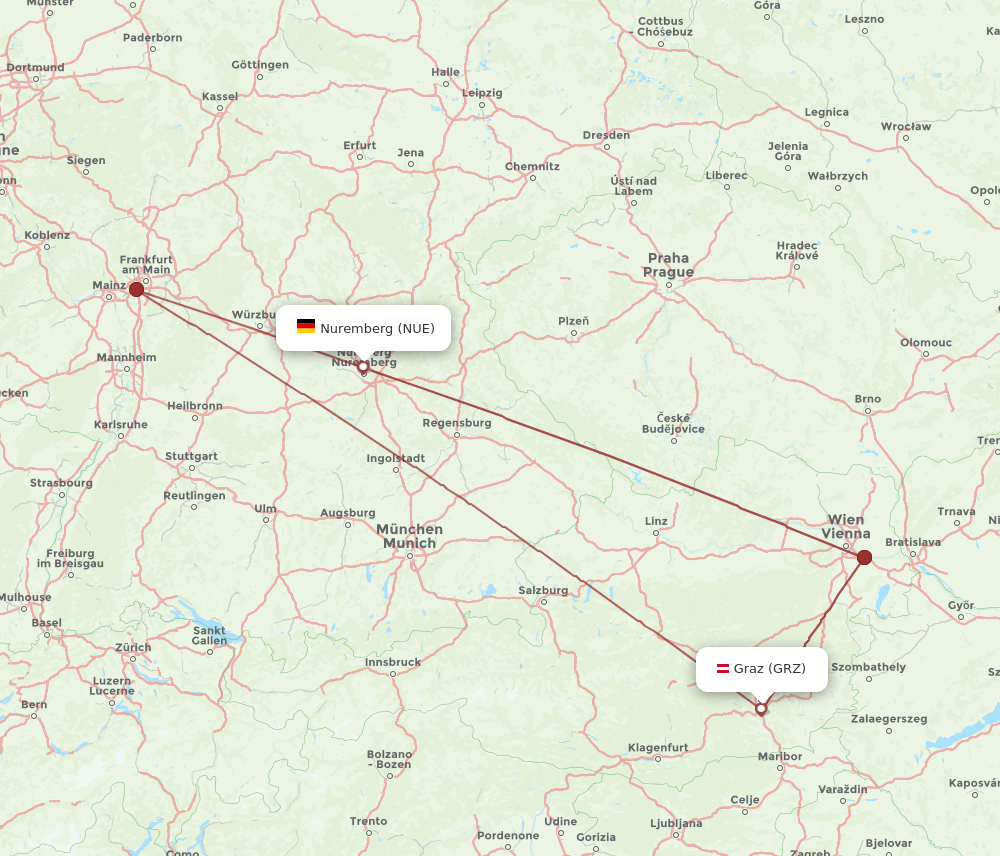 NUE-GRZ flight routes