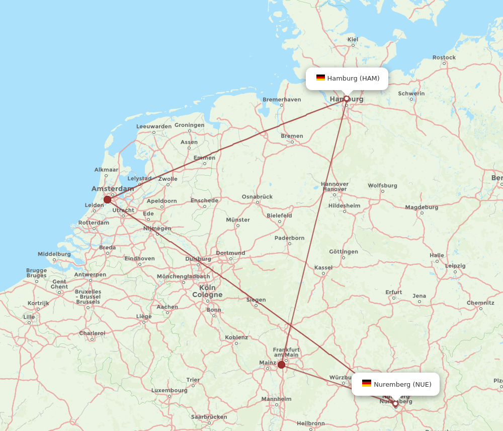 NUE-HAM flight routes