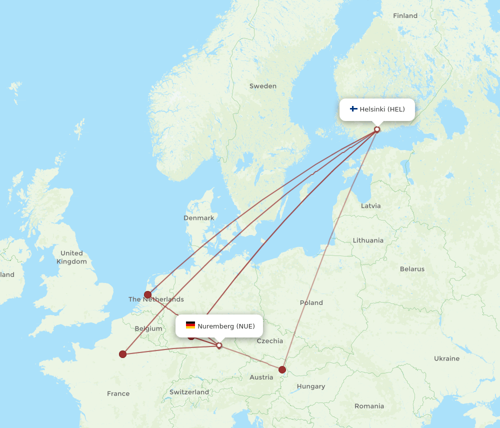 NUE-HEL flight routes