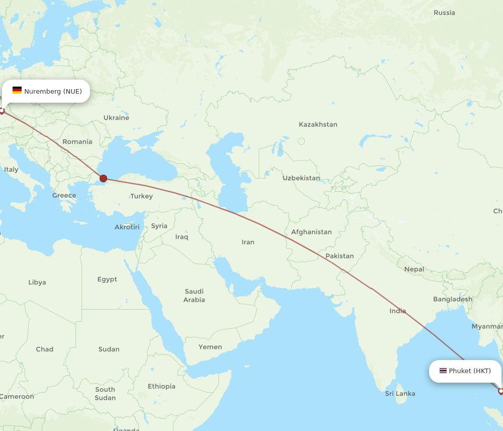 NUE-HKT flight routes