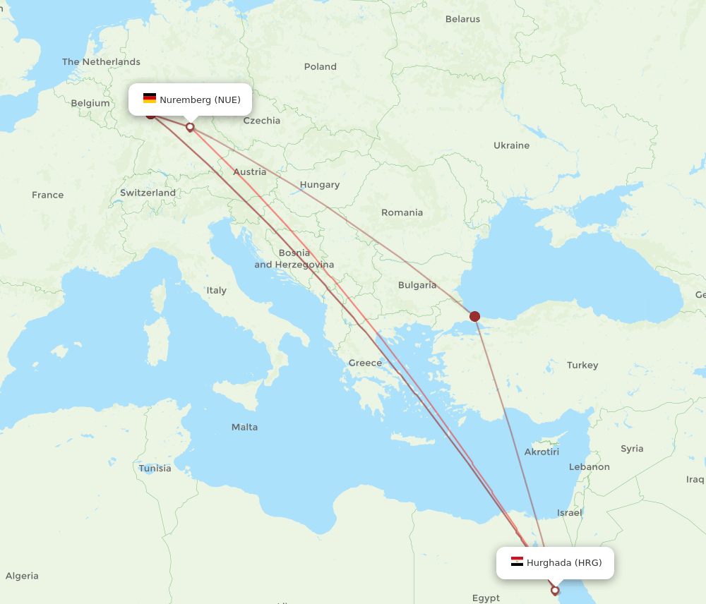 NUE-HRG flight routes