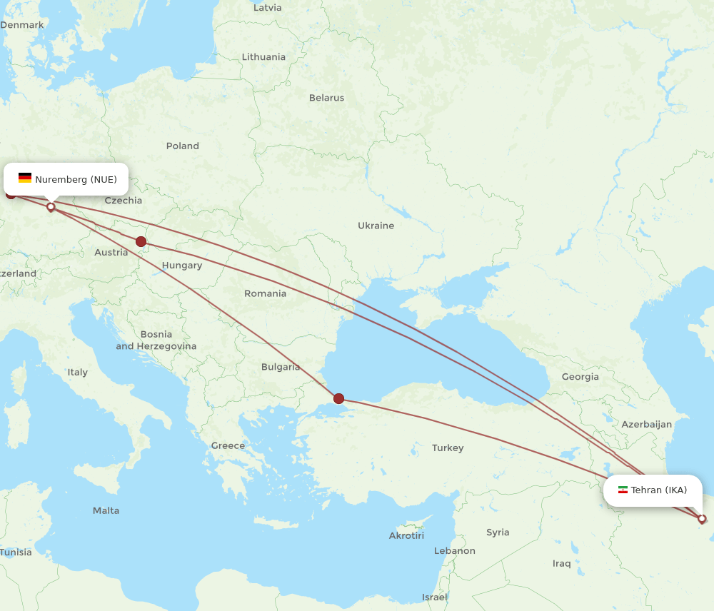 NUE-IKA flight routes