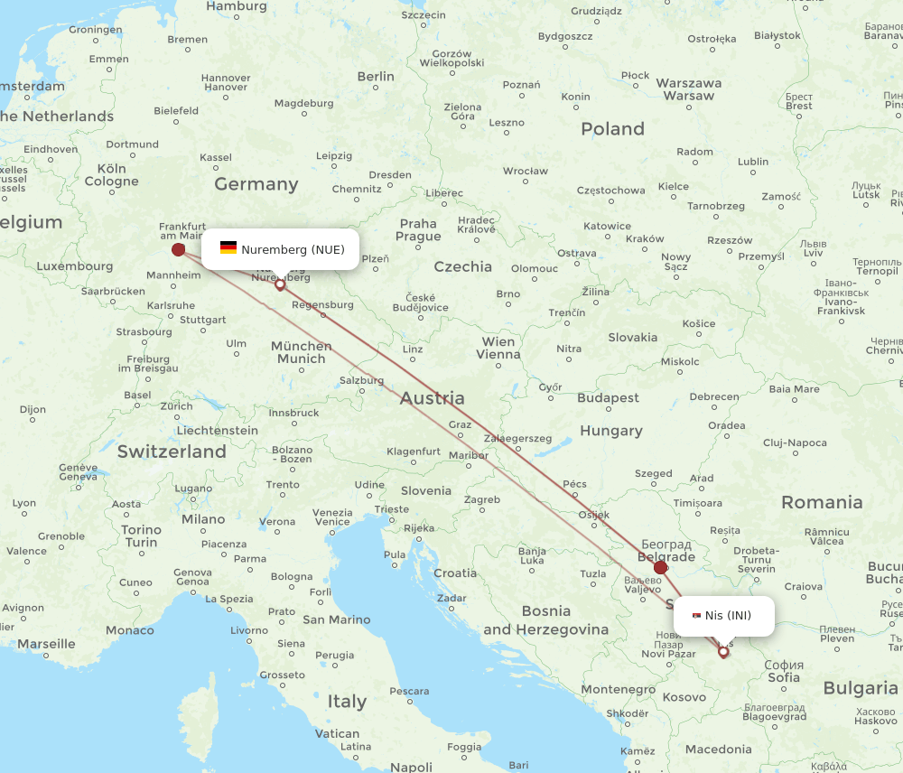 NUE-INI flight routes