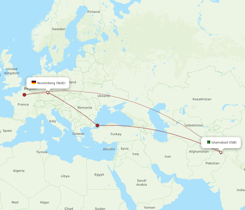 NUE-ISB flight routes