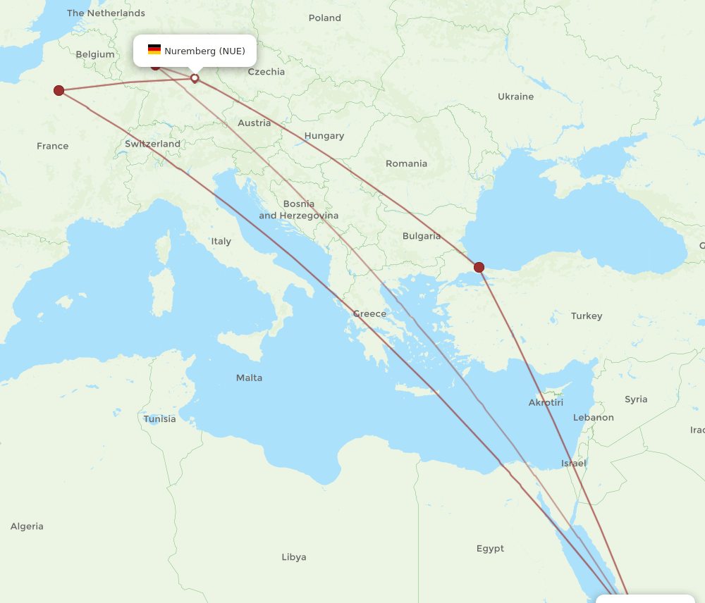 NUE to JED flights and routes map