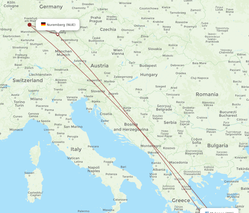 NUE-JMK flight routes
