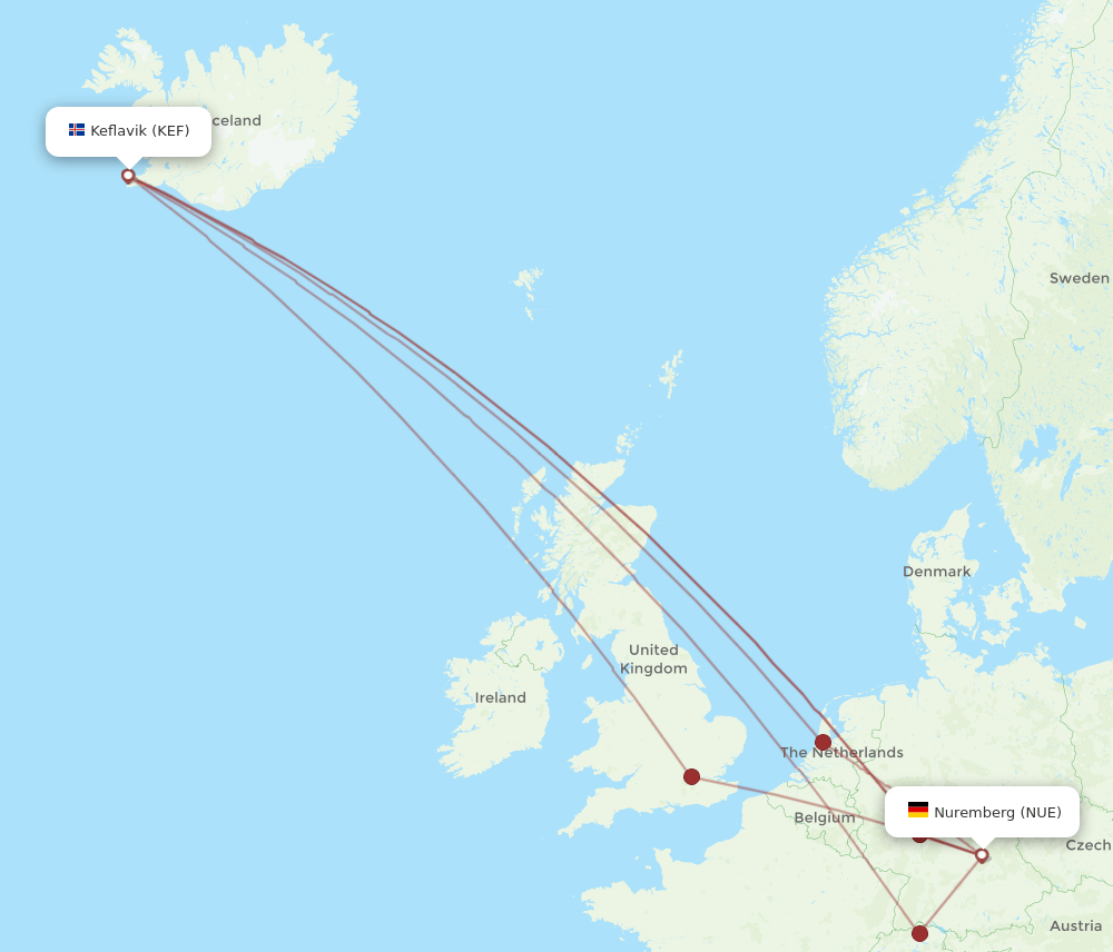 NUE-KEF flight routes