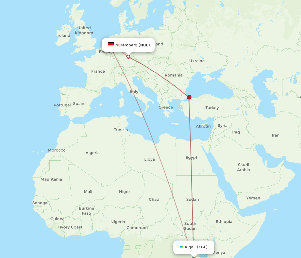 NUE-KGL flight routes