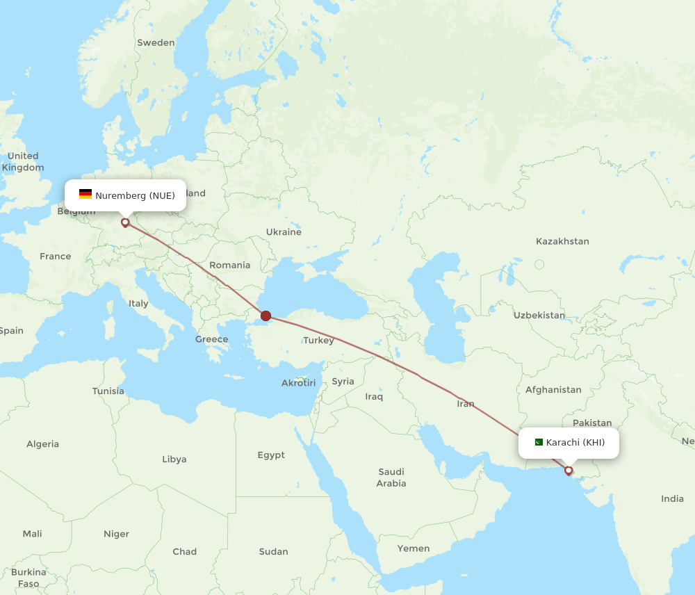 NUE-KHI flight routes