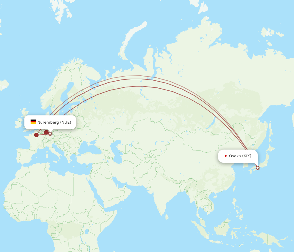 NUE-KIX flight routes
