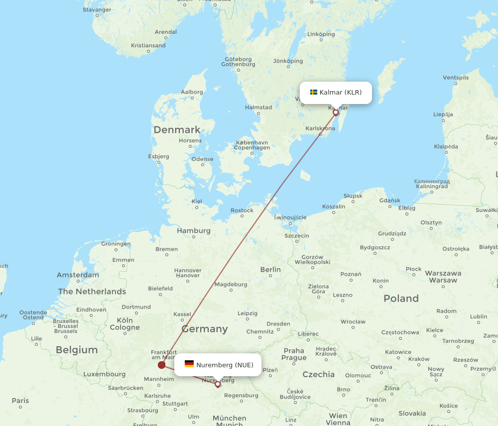 NUE to KLR flights and routes map