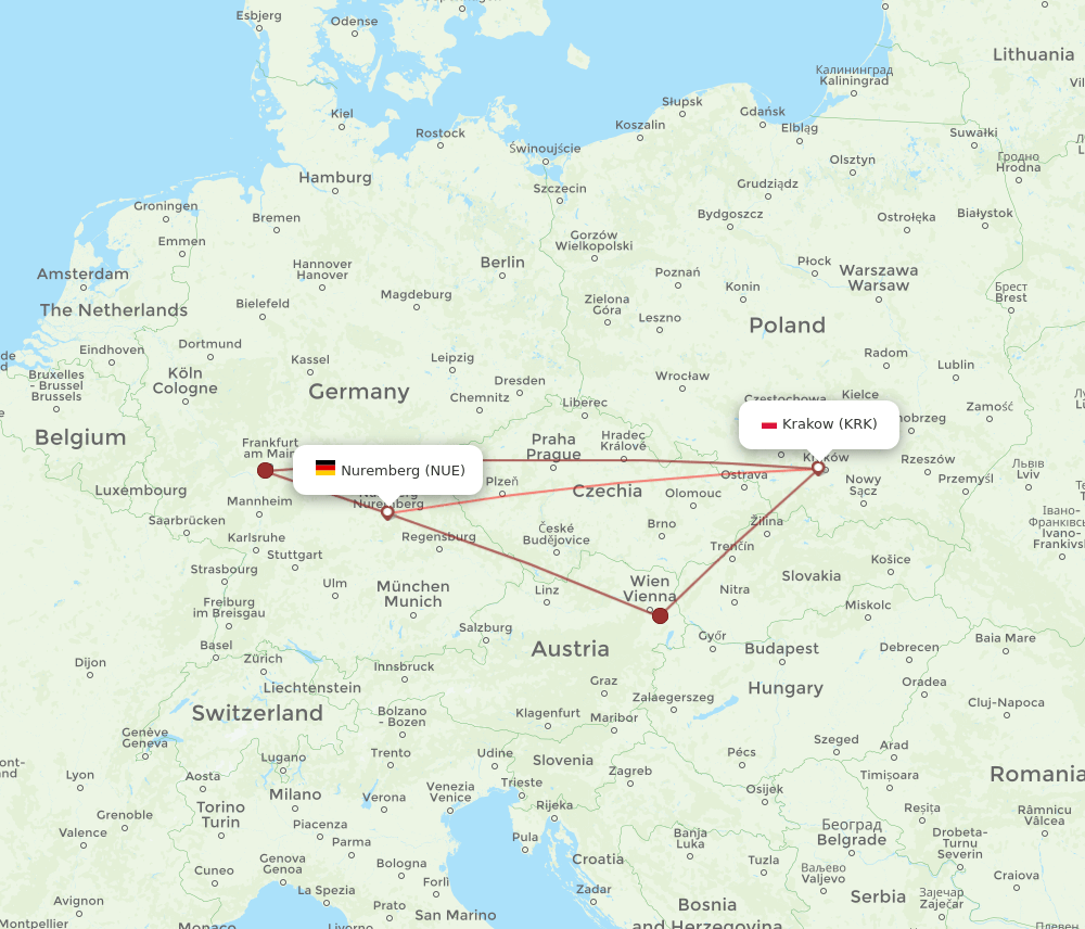 NUE-KRK flight routes