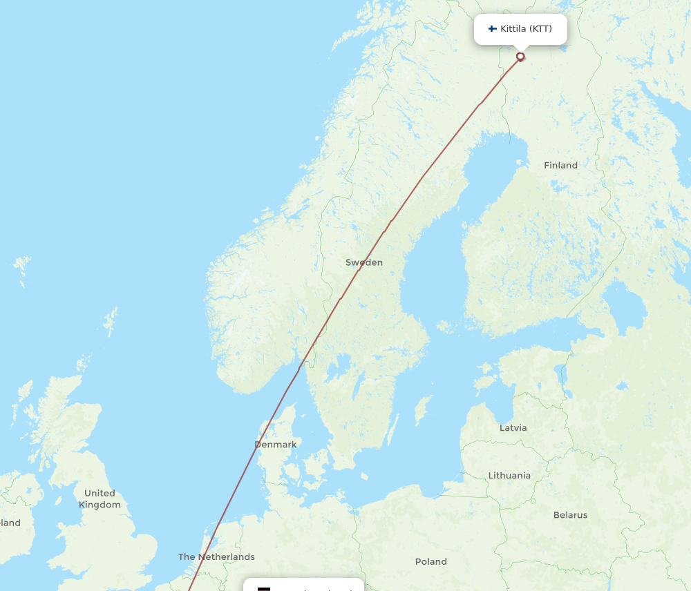 NUE-KTT flight routes